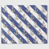 Nautische Verankerung an Wasserfarben Streifen Geschenkpapier (Flach)
