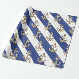 Nautische Verankerung an Wasserfarben Streifen Geschenkpapier