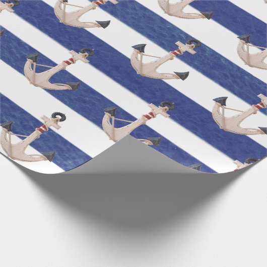 Nautische Verankerung an Wasserfarben Streifen Geschenkpapier (Ecke)
