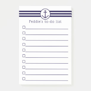 Nautische Verankerung mit blau-weißen Streifen Post-it Klebezettel