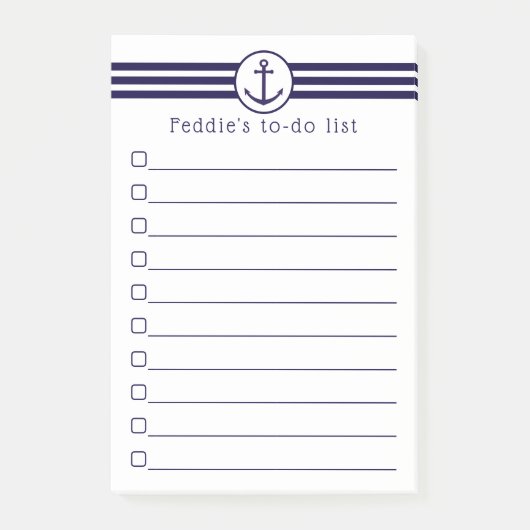 Nautische Verankerung mit blau-weißen Streifen Post-it Klebezettel (Vorderseite)