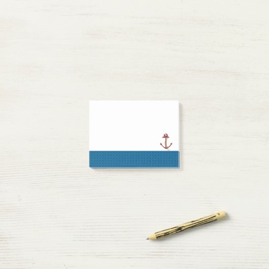 Nautische Verankerung mit blauer Gemusterter Grenz Post-it Klebezettel (Auf Schreibtisch)