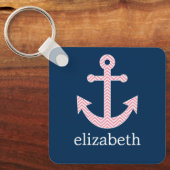 Nautische Verankerung mit Zickzack Navy-Pink-Muste Schlüsselanhänger (Vorderseite)