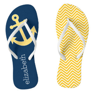 Nautische Verankerung mit Zickzack Navy-Yellow-Mus Badesandalen