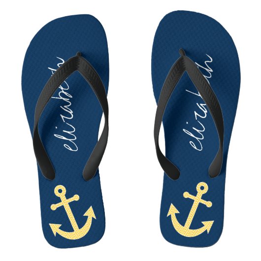 Nautische Verankerung mit Zickzack Navy-Yellow-Mus Badesandalen (Fußbett)