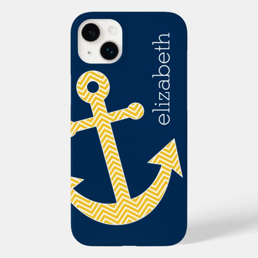Nautische Verankerung mit Zickzack Navy-Yellow-Mus Case-Mate iPhone Hülle (Rückseite)