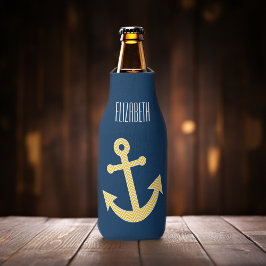 Nautische Verankerung mit Zickzack Navy-Yellow-Mus Flaschenkühler