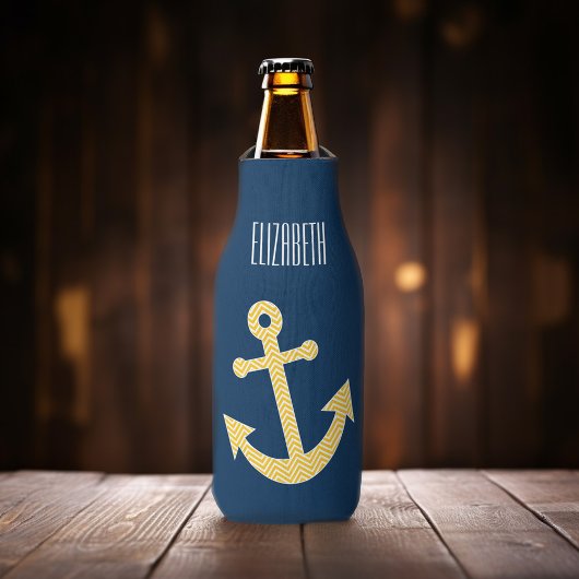 Nautische Verankerung mit Zickzack Navy-Yellow-Mus Flaschenkühler