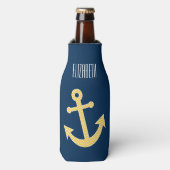 Nautische Verankerung mit Zickzack Navy-Yellow-Mus Flaschenkühler (Flaschenvorderseite)