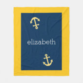 Nautische Verankerung mit Zickzack Navy-Yellow-Mus Fleecedecke (Vorderseite)
