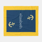 Nautische Verankerung mit Zickzack Navy-Yellow-Mus Fleecedecke (Vorderseite (Horizontal))