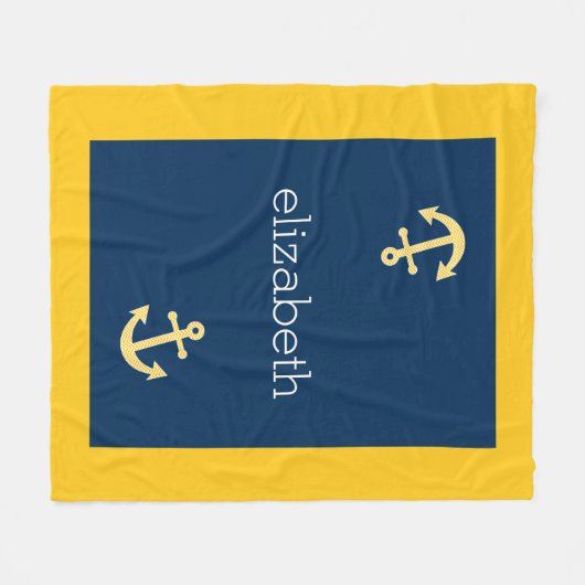 Nautische Verankerung mit Zickzack Navy-Yellow-Mus Fleecedecke (Vorderseite (Horizontal))