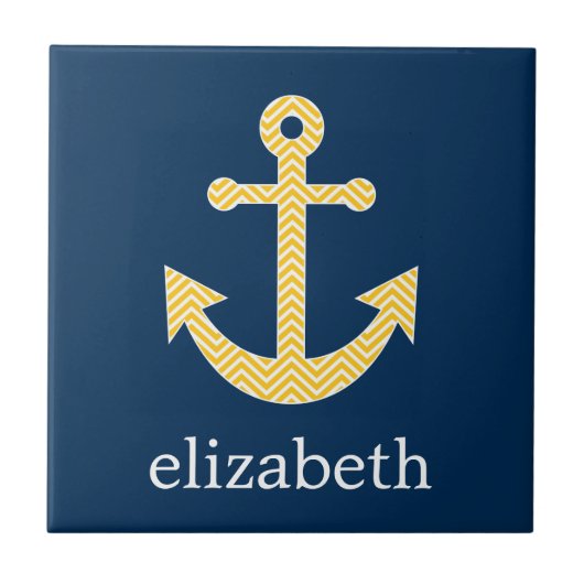 Nautische Verankerung mit Zickzack Navy-Yellow-Mus Fliese (Vorderseite)