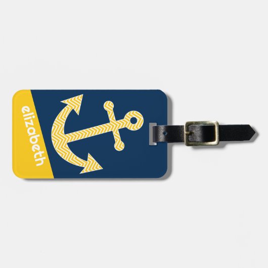 Nautische Verankerung mit Zickzack Navy-Yellow-Mus Gepäckanhänger (Vorderseite horizontal)