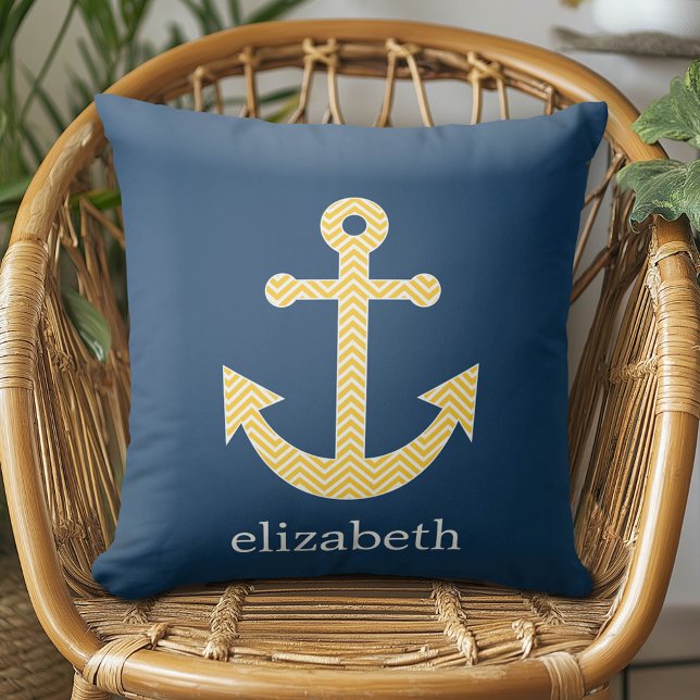 Nautische Verankerung mit Zickzack Navy-Yellow-Mus Kissen (Custom Pillow)
