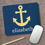 Nautische Verankerung mit Zickzack Navy-Yellow-Mus Mousepad<br><div class="desc">Trendy and Preppy Patterns - Ein klassisches und elegantes Design mit Chevrons und einem Bereich,  um Ihren Namen oder Monogramm hinzuzufügen.</div>