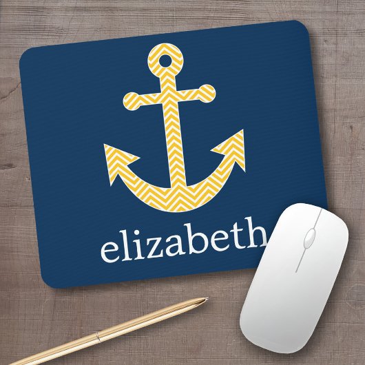 Nautische Verankerung mit Zickzack Navy-Yellow-Mus Mousepad