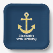 Nautische Verankerung mit Zickzack Navy-Yellow-Mus Pappteller (Vorderseite)