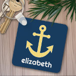 Nautische Verankerung mit Zickzack Navy-Yellow-Mus Schlüsselanhänger<br><div class="desc">Trendy and Preppy Patterns - Ein klassisches und elegantes Design mit Chevrons und einem Bereich,  um Ihren Namen oder Monogramm hinzuzufügen.</div>