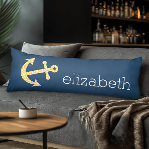 Nautische Verankerung mit Zickzack Navy-Yellow-Mus Seitenschläferkissen