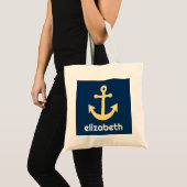 Nautische Verankerung mit Zickzack Navy-Yellow-Mus Tragetasche (Vorderseite (Produkt))