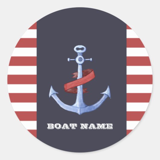 Nautische Verankerung, Navy Blue, Red Stripes Runder Aufkleber (Vorderseite)
