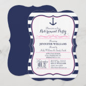 Nautische Verankerung; Navy & Pink Rente Party Einladung (Vorne/Hinten)