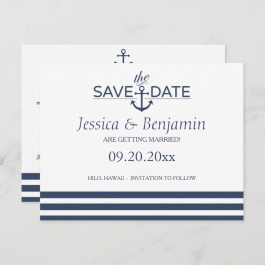 Nautische Verankerung und Save the Date gestrichel Einladung (Vorne/Hinten)