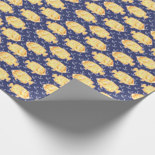 Nautische Verankerung und tropisches Fischmuster Geschenkpapier (Ecke)