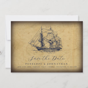 Nautische Vintage-Karte Schiff-Illustration Hochze Save The Date