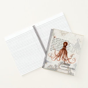 Nautische Vintage Octopus-Illustration und Typogra Notizblock