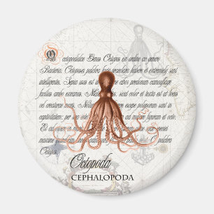 Nautische Vintage-Oktopus-Illustration & Typografi Magnet