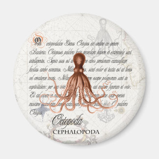 Nautische Vintage-Oktopus-Illustration & Typografi Magnet