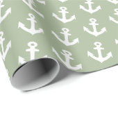 Nautische Vintage Verankerungsmuster auf Salbei gr Geschenkpapier (Rolleneckpunkt)