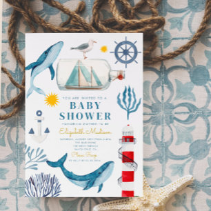 Nautische Wal-Segelboot-Baby-Shower-Einladung Einladung