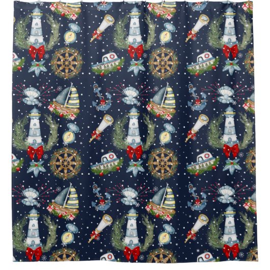 Nautische Weihnachten Duschvorhang (Vorderseite)