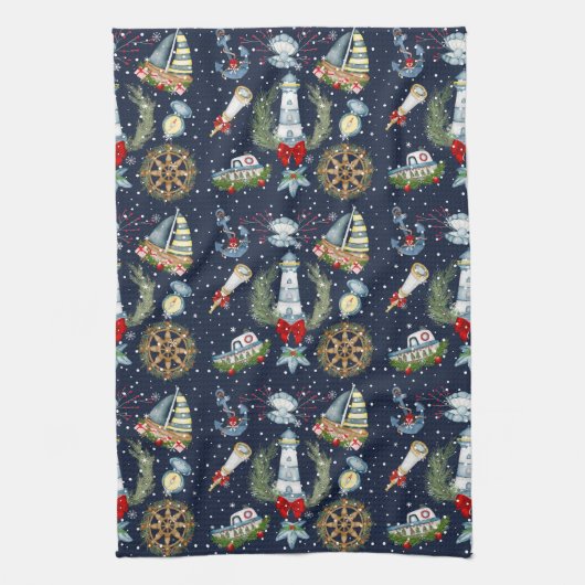Nautische Weihnachten Geschirrtuch (Vertikal)