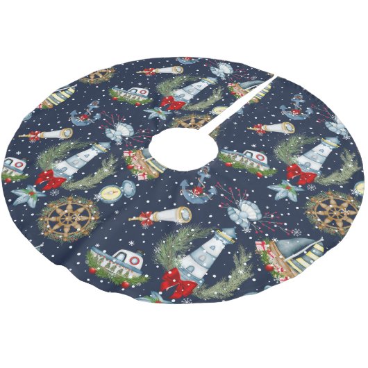 Nautische Weihnachten Polyester Weihnachtsbaumdecke (Schrägansicht)