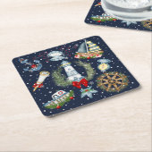 Nautische Weihnachten Rechteckiger Pappuntersetzer (angewinkelt)