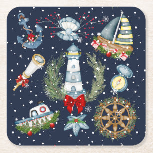 Nautische Weihnachten Rechteckiger Pappuntersetzer