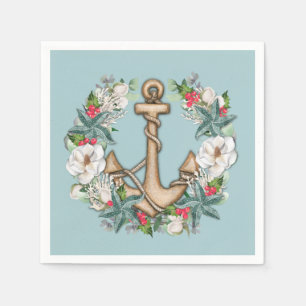Nautische Weihnachtsfeier und Anker   AQUAMARIN  Serviette