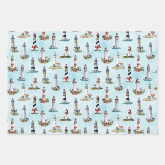 Nautische Weihnachtshäuser Aquarellküste Geschenkpapier Set (Vorderseite)