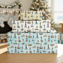 Nautische Weihnachtshäuser Aquarellküste Geschenkpapier Set