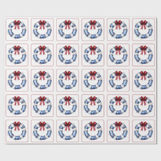 Nautische Weihnachtsreserve mit Bow Geschenkpapier (Flach)