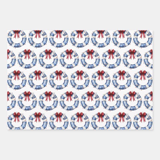 Nautische Weihnachtsreserve mit Bow Geschenkpapier Set (Vorderseite)