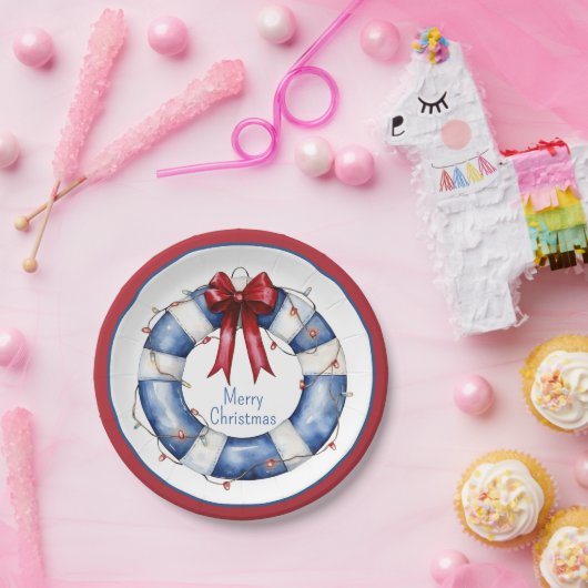 Nautische Weihnachtsreserve mit Bow Pappteller (Party)