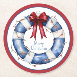 Nautische Weihnachtsreserve mit Bow Runder Pappuntersetzer