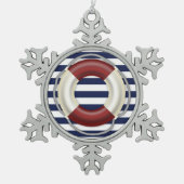 Nautische Weihnachtsschmuck Pewter Lifesaver Schneeflocken Zinn-Ornament (Vorderseite)