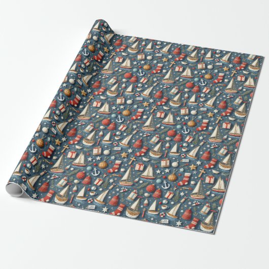 Nautische Weihnachtswrapping Paper Geschenkpapier (Ungerollt)
