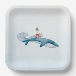 Nautische Whale-Baby-Duschpapier-Teller Pappteller